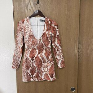 NBD Snakeskin Print Mini Dress - Brown and White